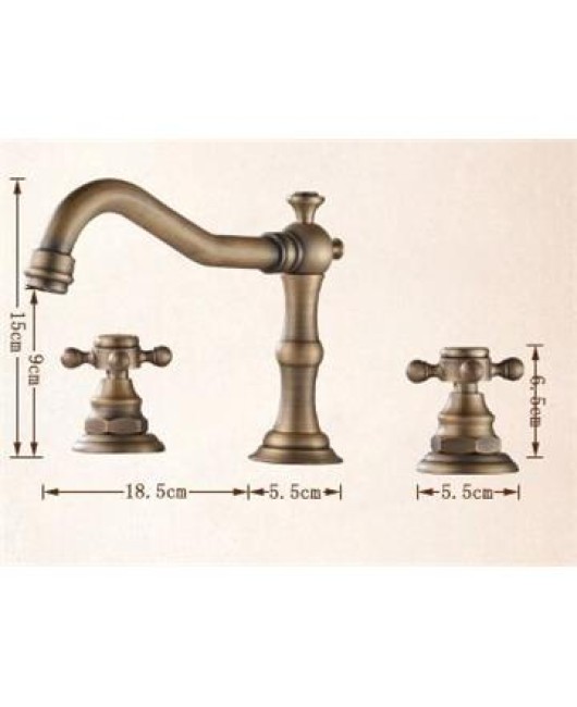 Brass Finish Antique Sink Faucet Widespread Bathroom Sink Tap