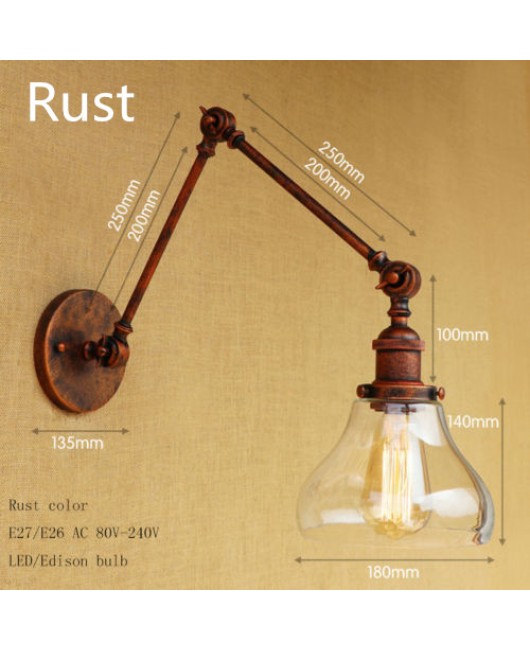 Wall Lights Lamp Clesr Glass Lampshade Free Adjustable Long Swing Arms Lighting