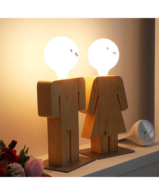 Wood boy girl table lamp E27 tafellamp lampe de chevet de chambre for living room bedroom desk lamp gift  