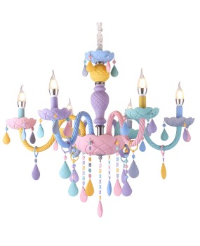 New macaron candle light crystal chandelier lamp fixture children's room bedroom lamp creative lighting color E14 chandelier