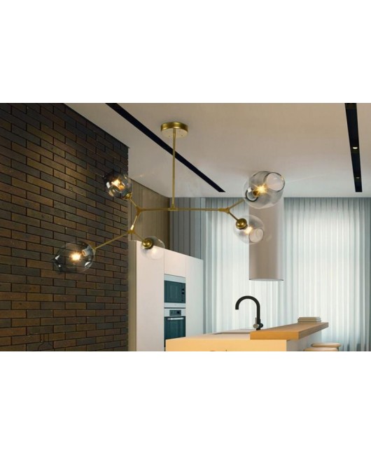 Nordic molecular glass pendant lamp minimalist plated gold/black pendant light Guest house villa bubble ball chandelier