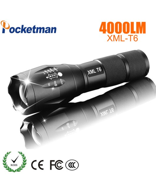 LED Rechargeable Flashlight Pocketman XML T6 linterna torch 4000 lumens 18650 Battery Outdoor Camping Powerful Led Flashlight