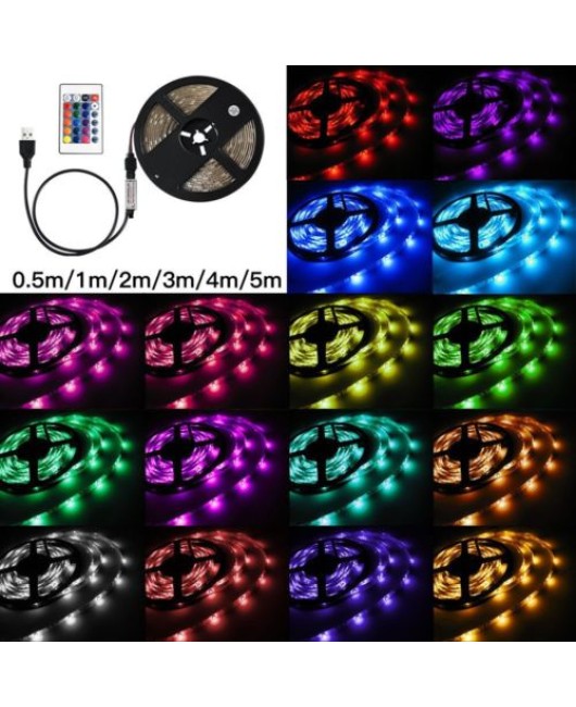 0.5/1/2/3/4/5M USB LED Strip Light RGB 2835 TV Back Lamp Colour Changing +Remote