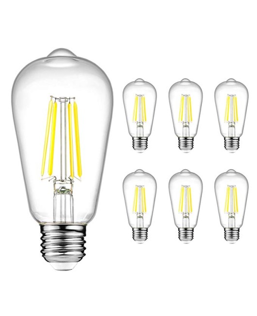 E27 LED Light Bulbs, 60W Incandescent Bulbs Equivalent, 6W ST58 Edison Bulb, Vintage Filament Clear Glass