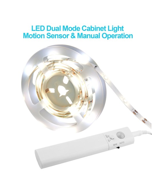 PIR Motion Sensor LED Cabinet light 1m 2m 3m Strip tape Under Bed lamp For Closet Wardrobe Stairs Hallway Battery Power DC 5V 
