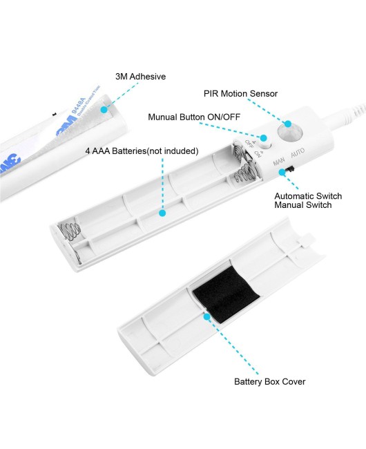 PIR Motion Sensor LED Cabinet light 1m 2m 3m Strip tape Under Bed lamp For Closet Wardrobe Stairs Hallway Battery Power DC 5V 