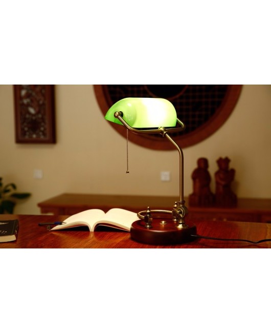 Traditional Antique Brass + Green Bankers Table Office Desk Lamp Lounge Light 
