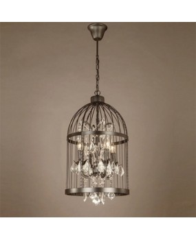 Vintage Iron Black Birdcage Crystal Chandelier Pendant Light Lamp 