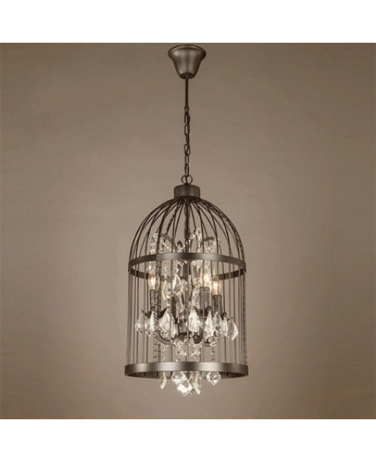 Vintage Iron Black Birdcage Crystal Chandelier Pendant Light Lamp 
