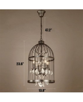 Vintage Iron Black Birdcage Crystal Chandelier Pendant Light Lamp 