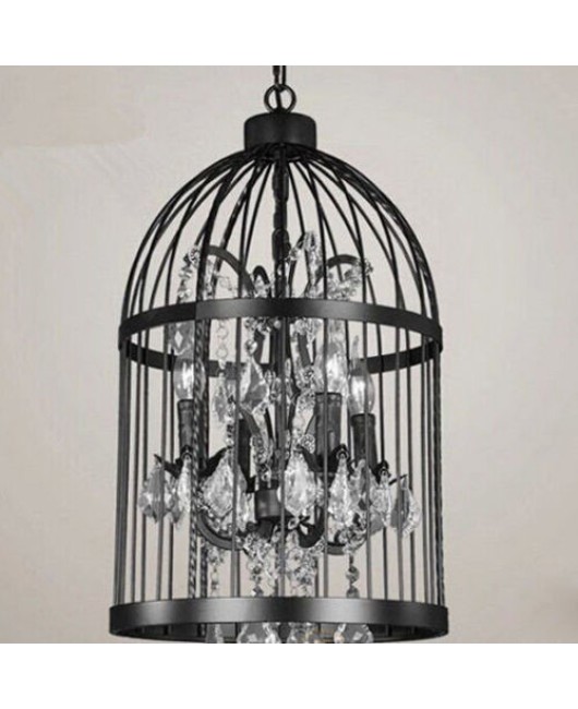 Vintage Iron Black Birdcage Crystal Chandelier Pendant Light Lamp 