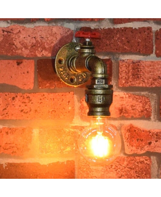 Industrial Retro Vintage Iron Water Pipe Shape Wall Lamp Sconce Light Fixture