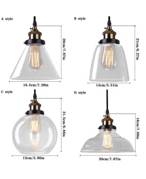 Retro Vintage Pendant Lights Clear Glass Lampshade Loft Pendant Lamps E27 110V 220V for Dinning Room Home Decoration Lighting
