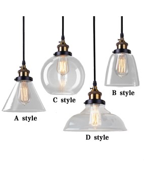 Retro Vintage Pendant Lights Clear Glass Lampshade Loft Pendant Lamps E27 110V 220V for Dinning Room Home Decoration Lighting