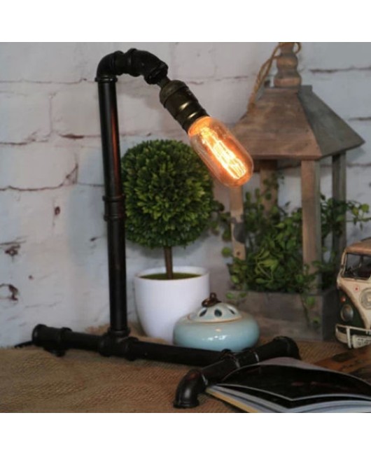 Vintage Retro Industrial Style Steel Pipe Desk Table Lamp Light With Edison Bulb