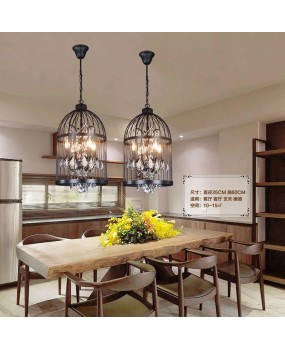 Bird cage bedroom living room restaurant pendant lamp retro creative crystal bird cage chandelier 