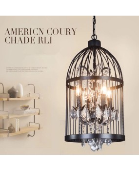 Bird cage bedroom living room restaurant pendant lamp retro creative crystal bird cage chandelier 