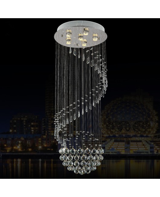 Living room crystal chandeliers spiral staircase lamps creative simple round LED long chandeliers