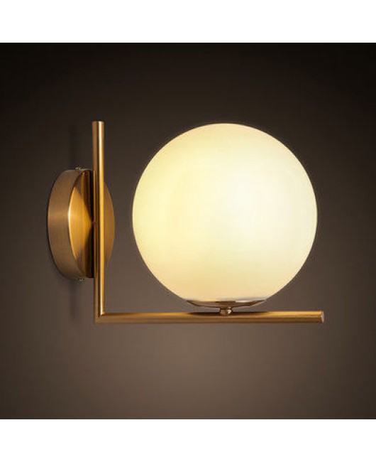 Modern minimalist Nordic bedroom study bedside corridor iron plating glass ball LED wall lamp