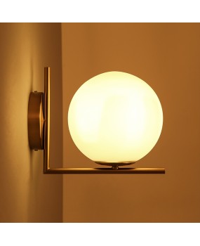 Modern minimalist Nordic bedroom study bedside corridor iron plating glass ball LED wall lamp