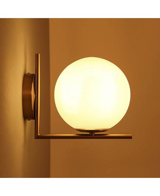 Modern minimalist Nordic bedroom study bedside corridor iron plating glass ball LED wall lamp