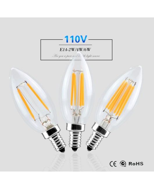 E14 2W 4W 6W  LED candle light edison LED Filament bulb AC110V