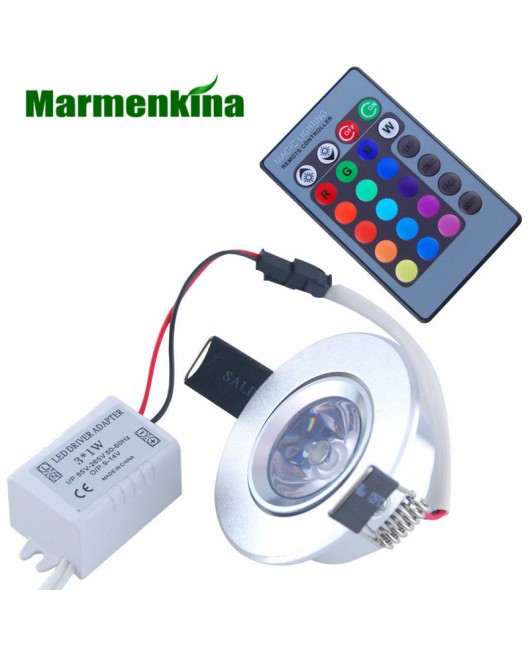 3W RGB LED Recessed Ceiling Light Spotlight Downlight Lamp + IR Remote Control