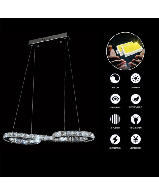 Modern Chrome Chandelier Crystals Diamond Ring 24W LED Pendant Light Stainless Steel Hanging Light Fixtures Adjustabl
