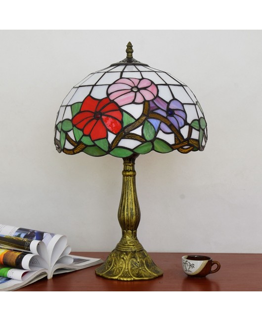 Europa Tiffany Rural Creative Colored Glass Morning Glory Bedroom Bedhead Desk Lamp Red Joyful Lamp