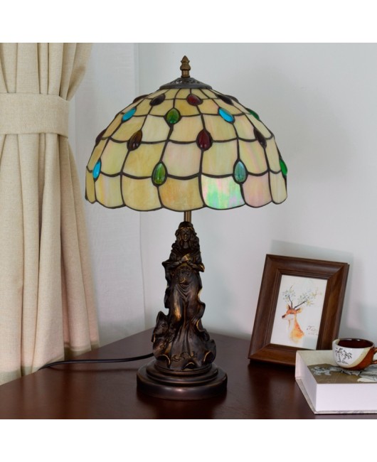 Europa Tiffany Vintage Colorful Beads Warm Color Living Room Dining Room Bedroom Bedhead Desk Lamp Bar Decorative Glass Lamp