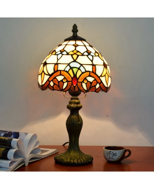 Europa Tiffany Colored Glass 8-inch Baroque Creative Bedroom Bedhead Desk Lamp with a Diameter of 20CM Small Lamp
