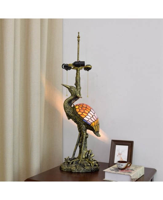 Europa Tiffany Vintage Crane Glass Desk Lamp Colored Glass Guest Restaurant Hotel Bar Dragonfly Mother Desk Lamp