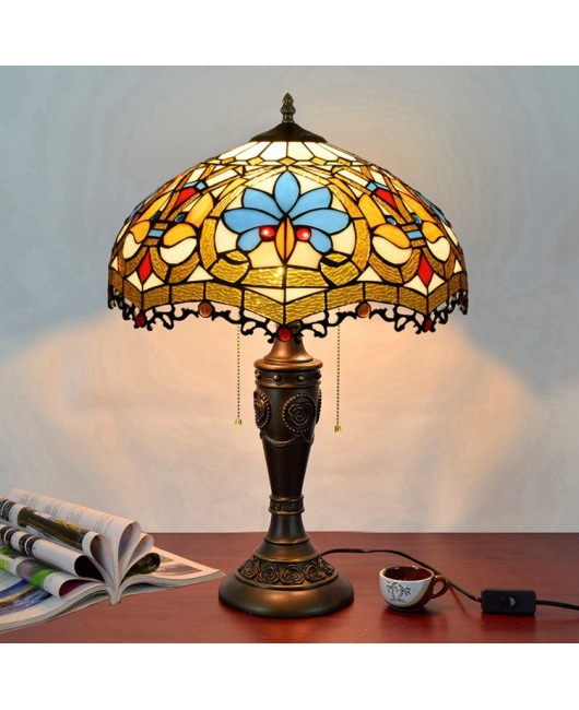 Retro creative Euro Tiffany colored glass living room decoration desk lamp American light luxury lamp zipper desk lamp 40CM