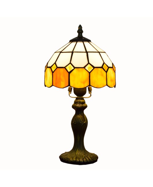 Ou Xiu Tiffany Colored Glass Warm Grid Bedroom Creative Bedhead Desk Lamp Study Children's Room 20CM