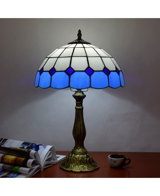 Modern Mediterranean Blue Dining Room Bedroom Bedside Table Lamp Bar Simple European Tiffany Colored Glass