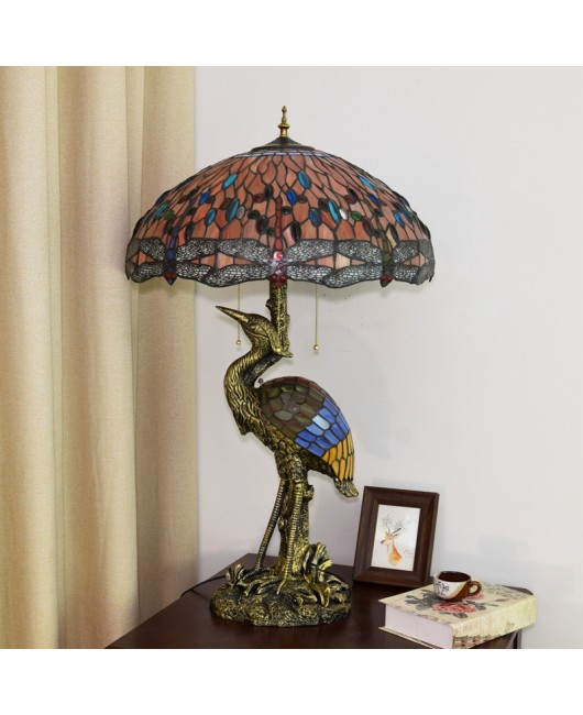 Europa Tiffany Vintage Crane Glass Desk Lamp Colored Glass Guest Restaurant Hotel Bar Dragonfly Mother Desk Lamp