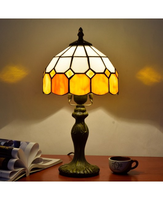 Ou Xiu Tiffany Colored Glass Warm Grid Bedroom Creative Bedhead Desk Lamp Study Children's Room 20CM
