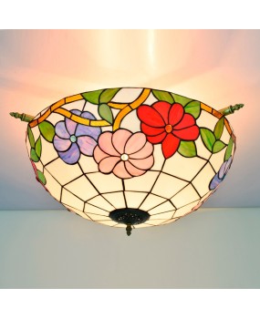 55CM colored glass small living room, dining room, bar, bedroom, artistic semi ceiling light, European style Tiffany morning glory