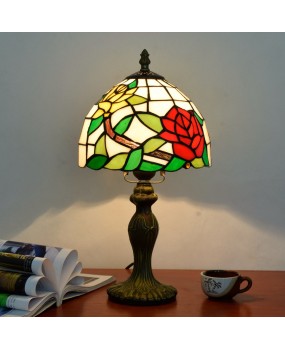 Ou Xiu Tiffany Countryside Art Colored Glass Double Color Rose Bedroom Bedhead Decoration Small Desk Lamp Bar Light