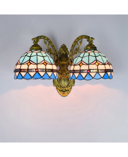 20CM Europa Tiffany Mediterranean Corridor Double Headed Wall Light Creative Colored Glass Living Room Dining Room Glass Light