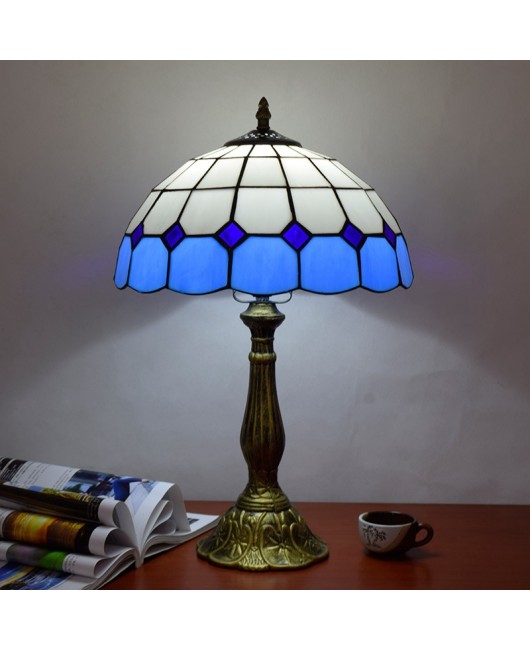 Modern Mediterranean Blue Dining Room Bedroom Bedside Table Lamp Bar Simple European Tiffany Colored Glass