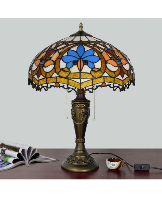 Retro creative Euro Tiffany colored glass living room decoration desk lamp American light luxury lamp zipper desk lamp 40CM