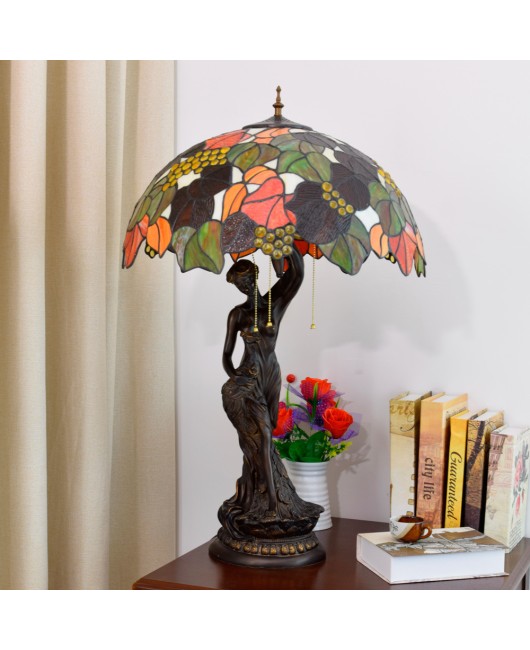 50cm Euro Tiffany Vintage Decorative Colored Glass Grape Art Glass Vintage Living Room Beauty Desk Lamp