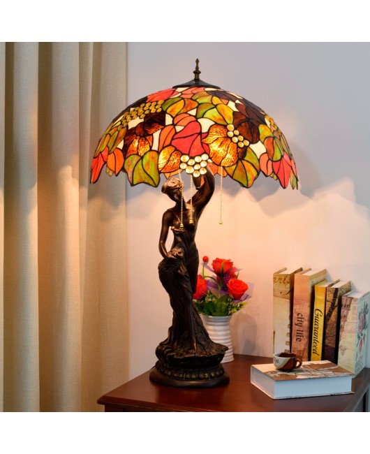 50cm Euro Tiffany Vintage Decorative Colored Glass Grape Art Glass Vintage Living Room Beauty Desk Lamp