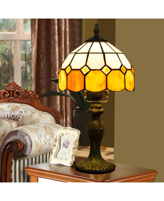 Ou Xiu Tiffany Colored Glass Warm Grid Bedroom Creative Bedhead Desk Lamp Study Children's Room 20CM