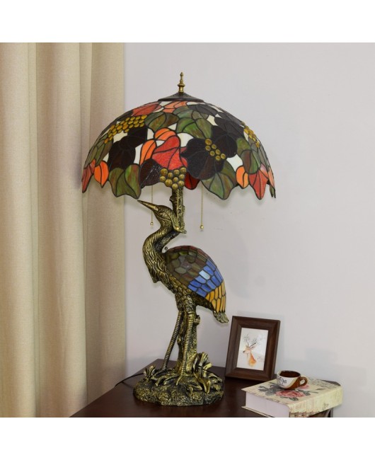 Creative Grape Countryside Desk Lamp, Europa Tiffany Colored Glass Restaurant, Hotel Bar, Crane Art Lamp