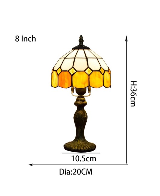 Ou Xiu Tiffany Colored Glass Warm Grid Bedroom Creative Bedhead Desk Lamp Study Children's Room 20CM