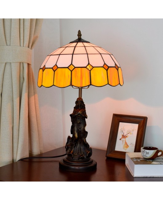 Mediterranean yellow dining room bedroom bedside table lamp bar decoration Euro Tiffany colored glass lamp