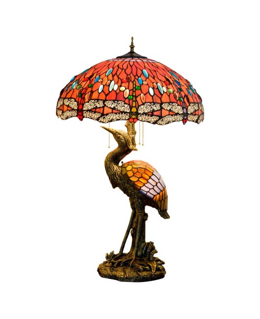 Europa Tiffany Vintage Crane Glass Desk Lamp Colored Glass Guest Restaurant Hotel Bar Dragonfly Mother Desk Lamp