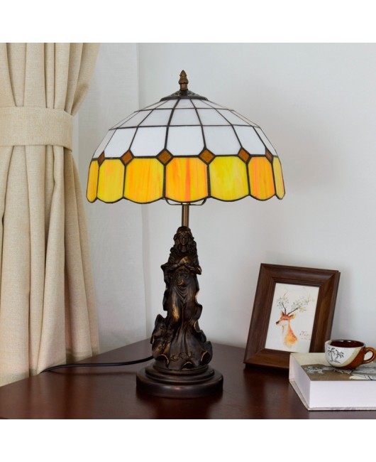 Mediterranean yellow dining room bedroom bedside table lamp bar decoration Euro Tiffany colored glass lamp